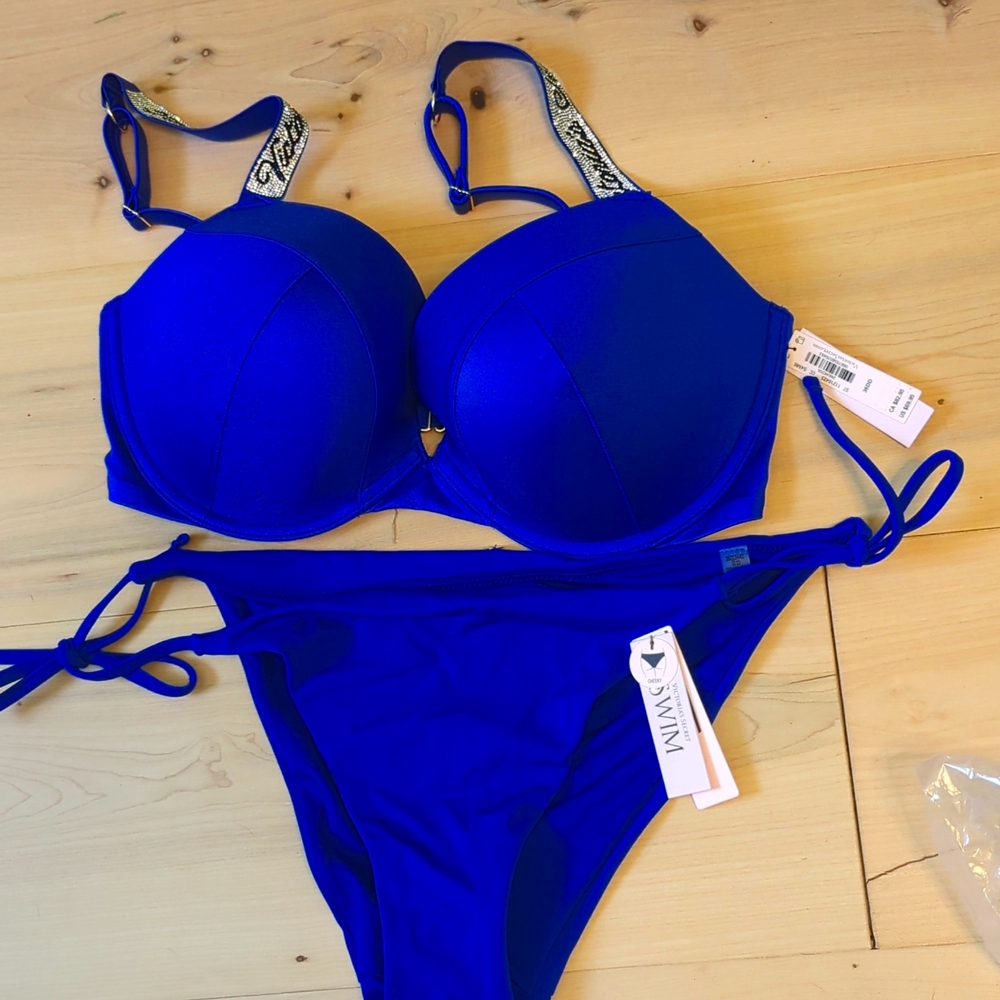 VS SWIM SHINE STRAP SEXY TEE PUSH-UP BIKINI TOP LOGO CRYSTALS shine set